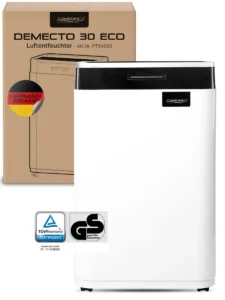 Comedes Demecto 30 Eco Luftentfeuchter in modernem Wohnraum – energieeffizienter Bautrockner und Raumentfeuchter zur Reduzierung von Feuchtigkeit, Schimmel und Kondenswasser.