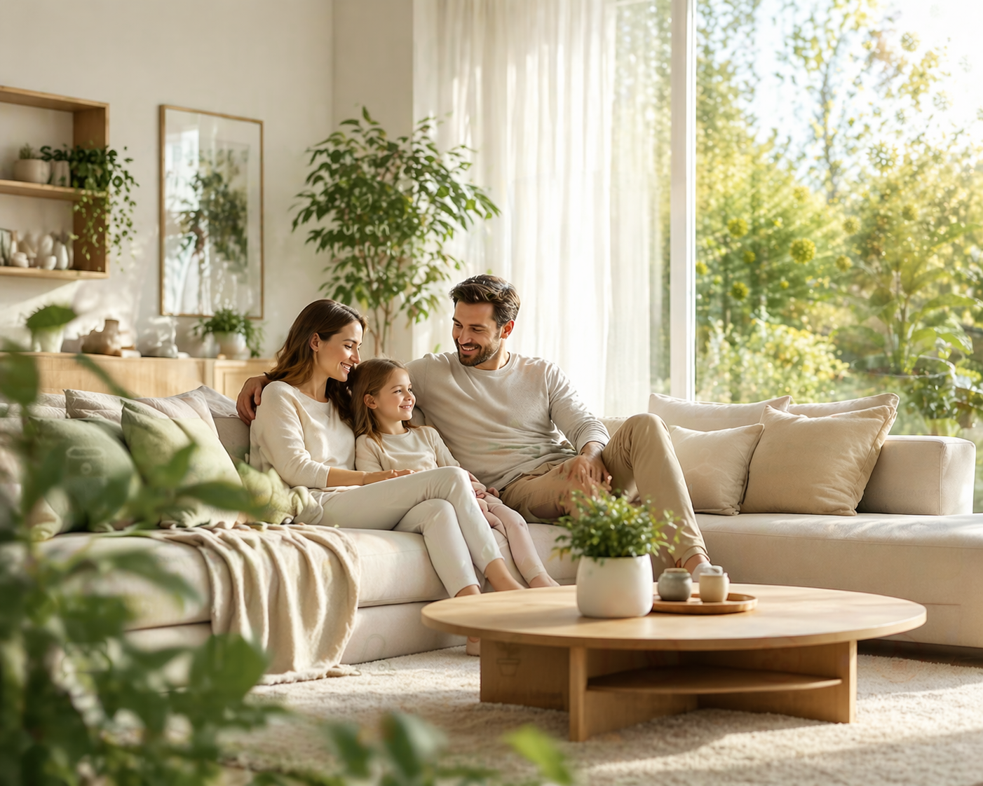 Wohnzimmer zeigt zufriedene Personen